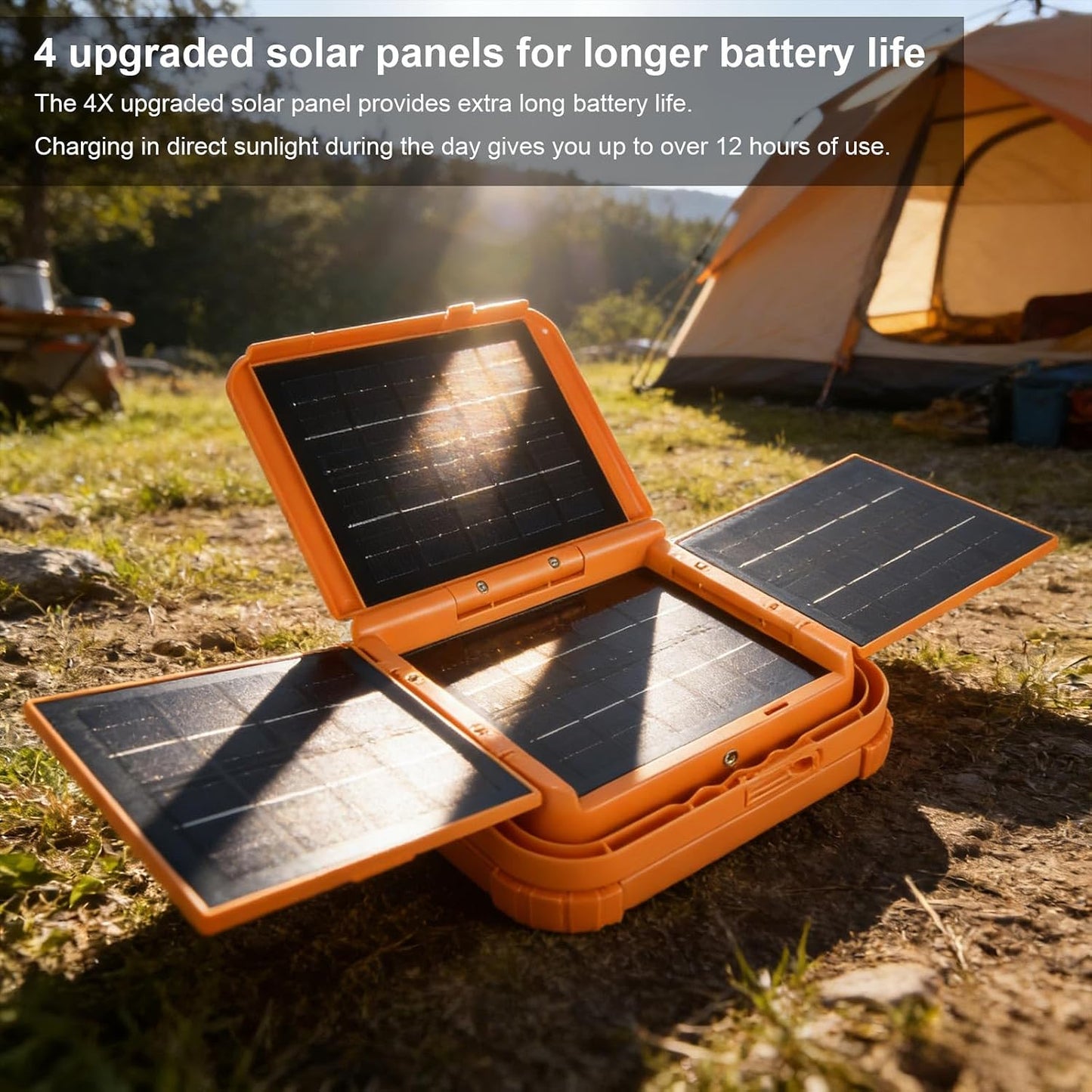 Luz solar recargable 24000mAh 4 paneles IPX5 4 modos camping