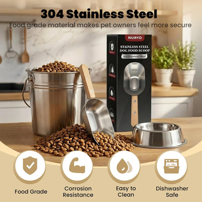 Cuchara acero inox 304 para perros y gatos con taza medidora