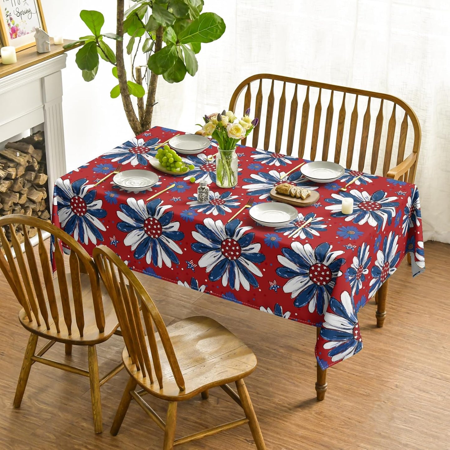 Mantel rectangular patriótico 60 x 84 pulgadas rojo para 4 de julio
