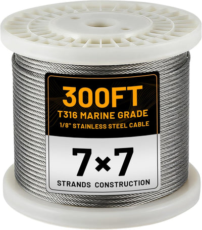 Cable acero inox T316 300ft 1/8pulg para barandilla valla