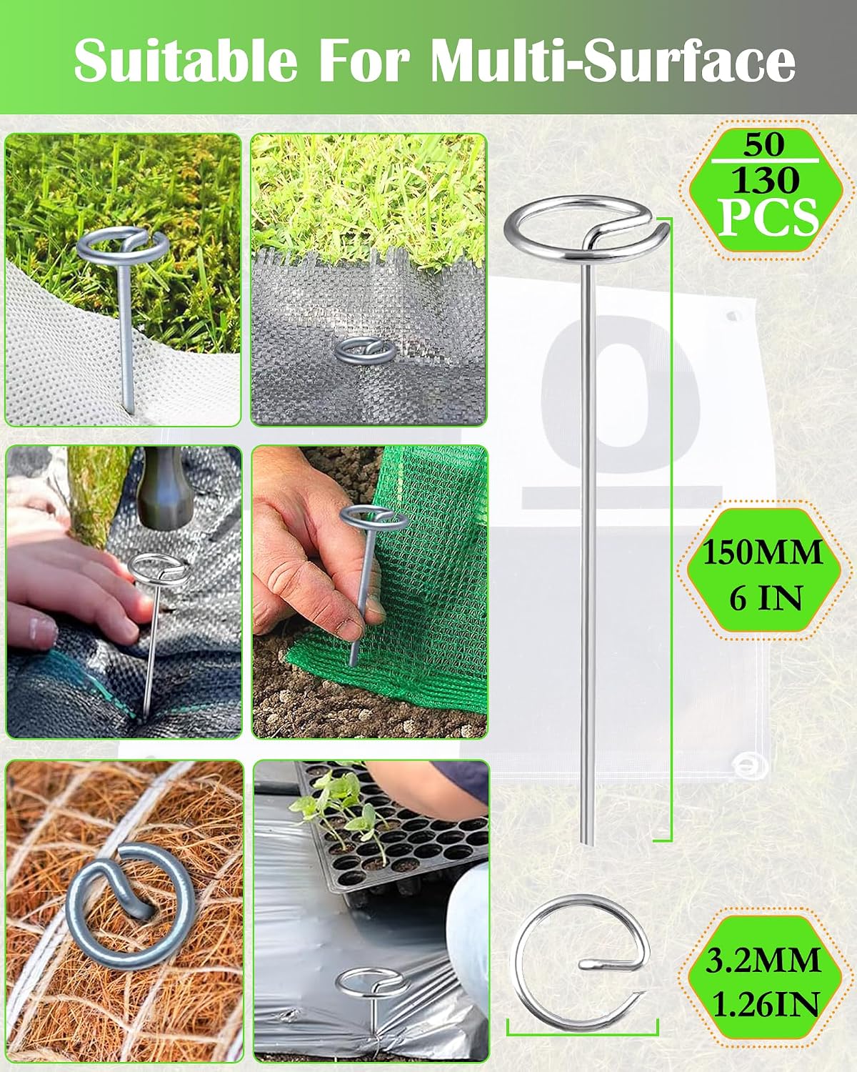 50 Grapas Paisaje 6pulg Galvanizadas con Gancho Circular