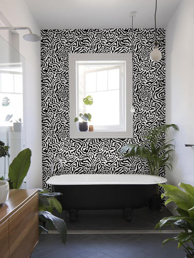 Papel tapiz geométrico blanco y negro 17.3x78.7pulg