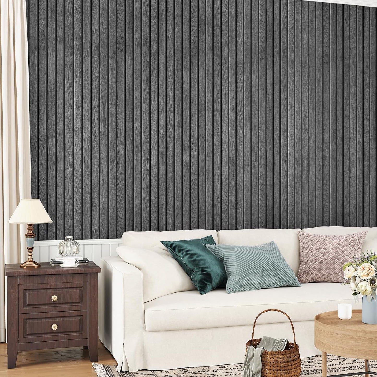 Papel tapiz listones carbón negro gris autoadhesivo impermeable