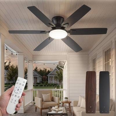 Ventilador techo 52pulg 6 aspas LED dimmable para dormitorio