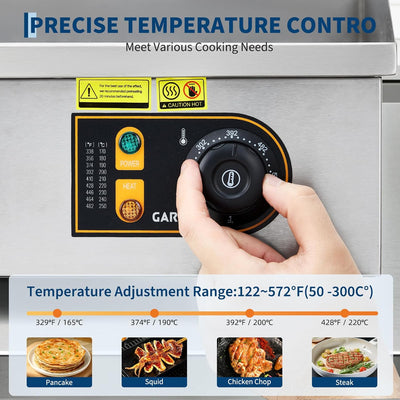 Plancha eléctrica comercial de 14 pulgadas con temperatura ajustable y parrilla de acero inoxidable