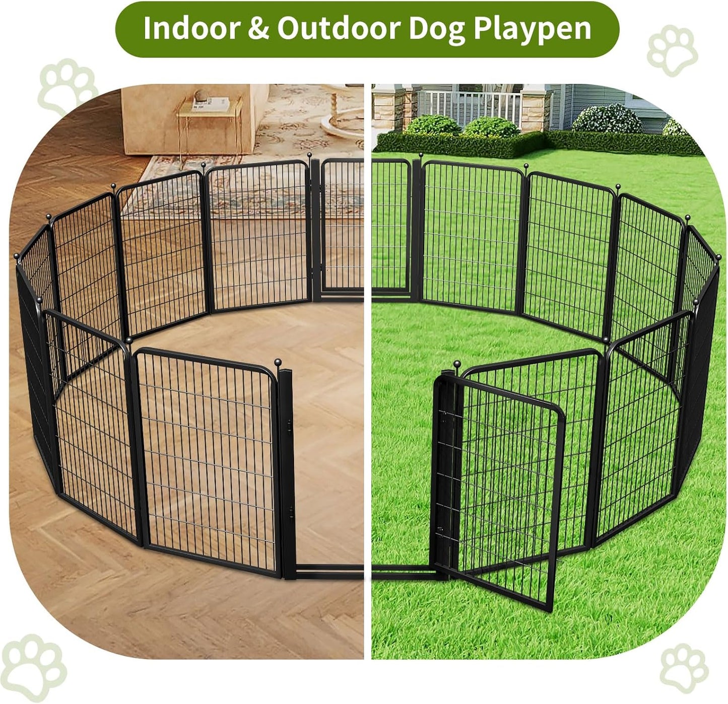Corral perros puerta ancha 40pulg 8 paneles umbral bajo negro