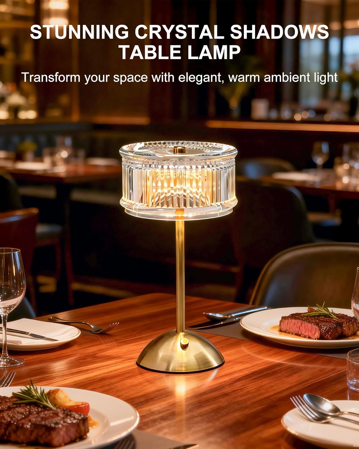 Lámpara mesa inalámbrica recargable cristal LED 3 colores