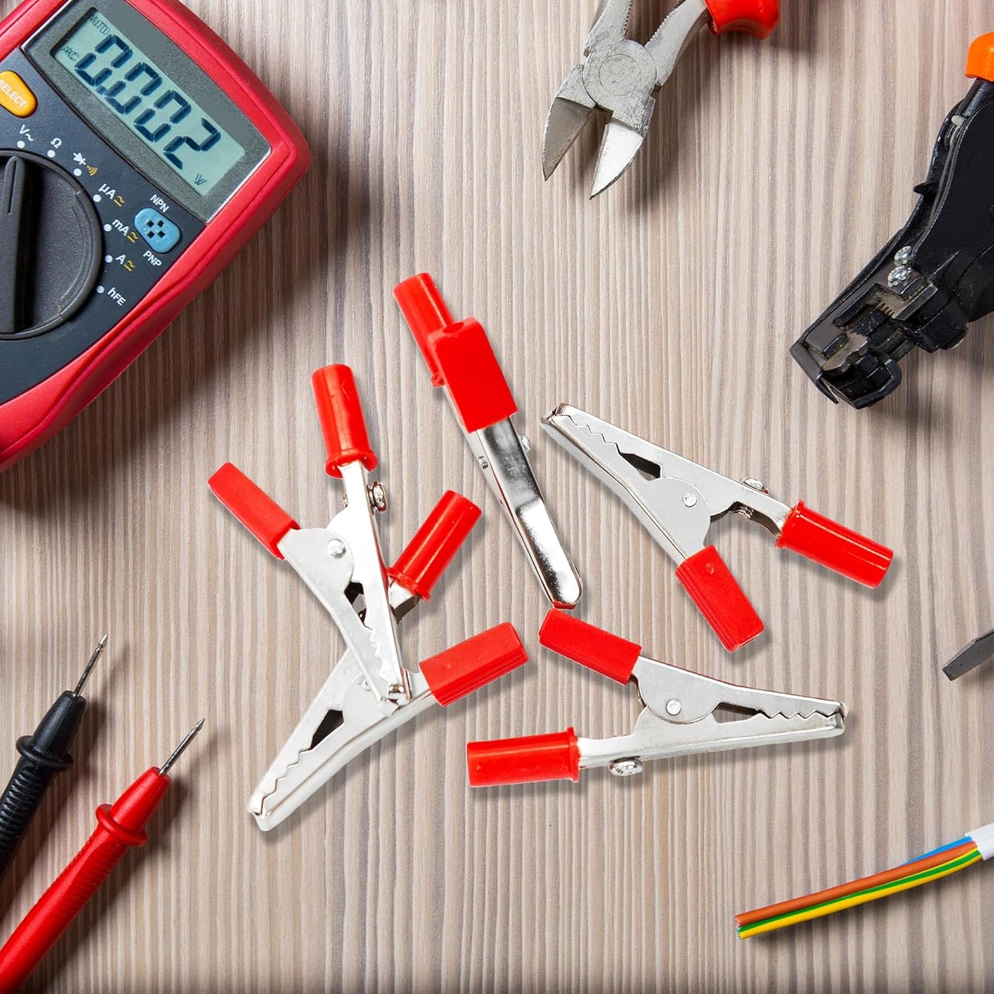 24 Pinzas Cocodrilo Metal Rojo Aislantes Prueba Eléctrica
