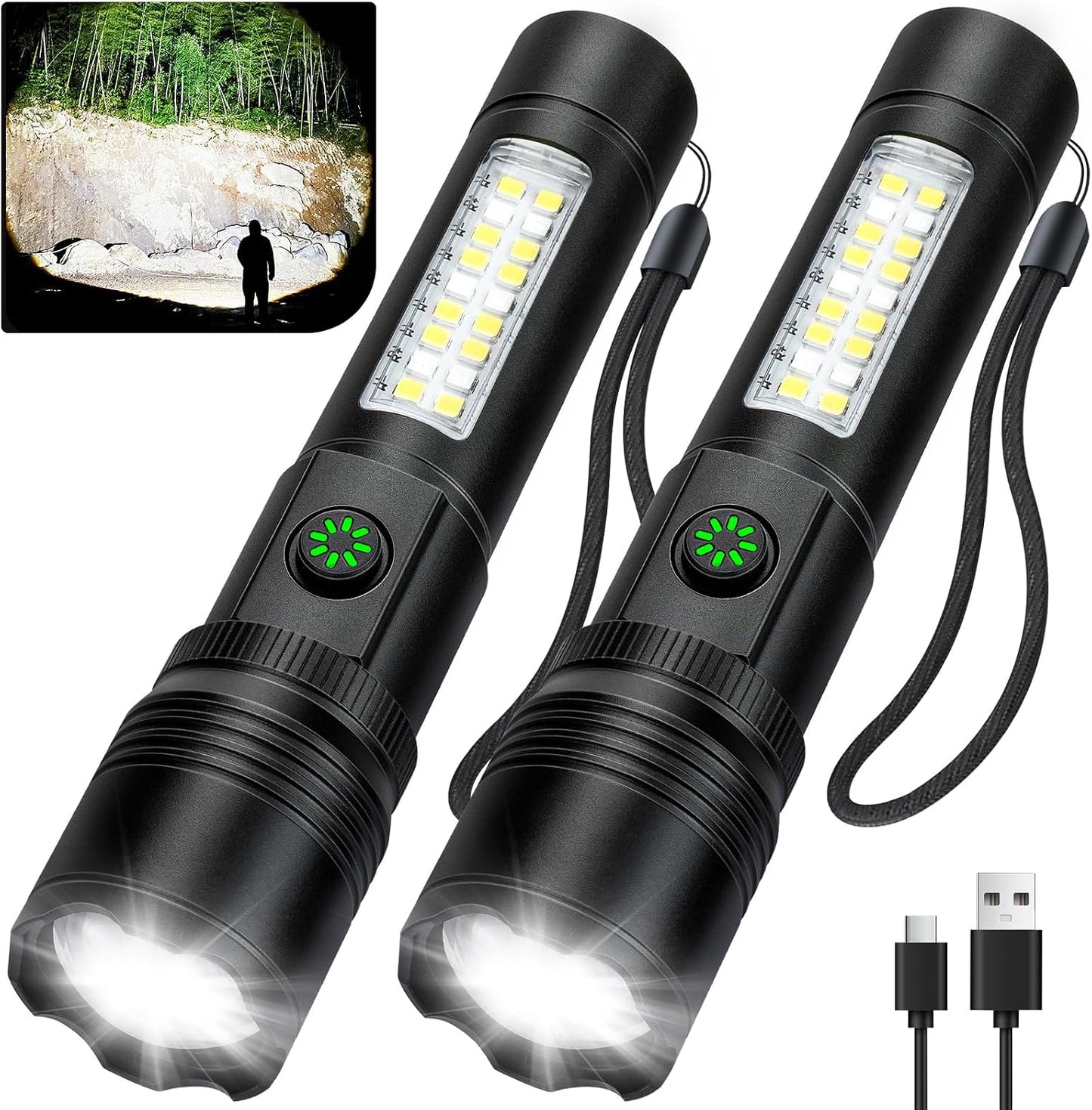 Linterna LED 99000LM recargable USB impermeable set 2