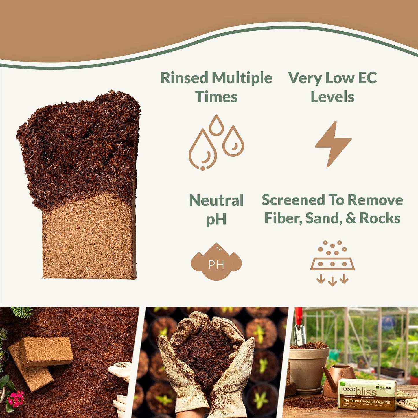 Ladrillo coco fibra orgánica para plantas 650g