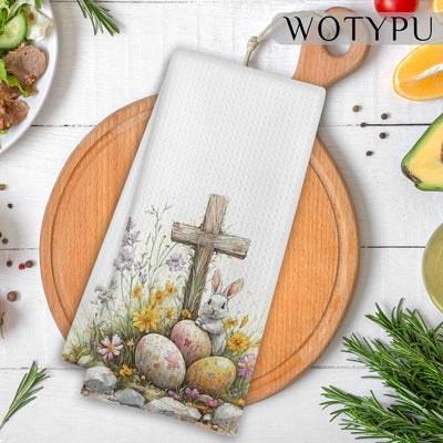 Toallas de cocina religiosas con cruz de Pascua y diseño de huevo floral