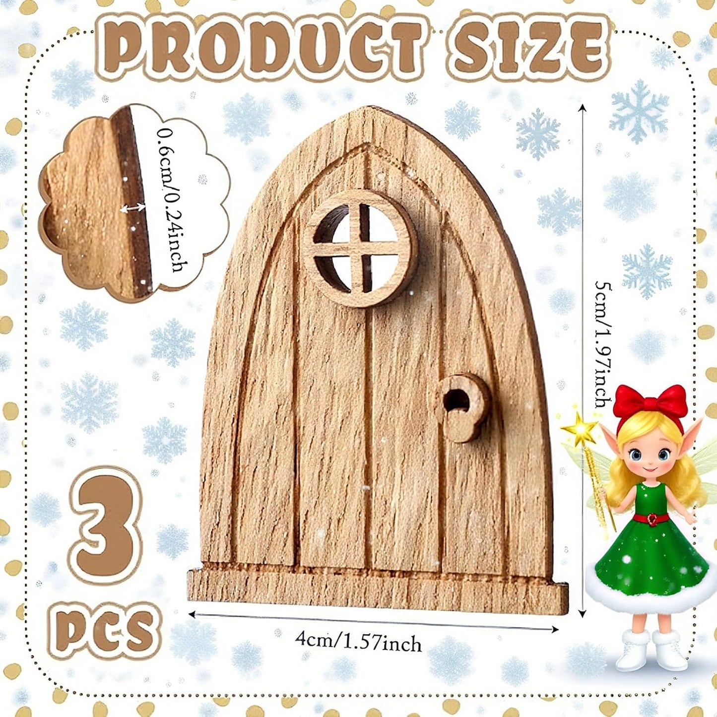 3 Pzas Puerta Hadas 2pulg Madera Mini con Cerradura