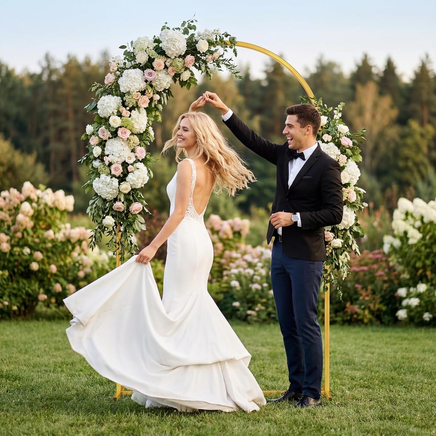 Soporte arco boda 6.6ft metal resistente dorado