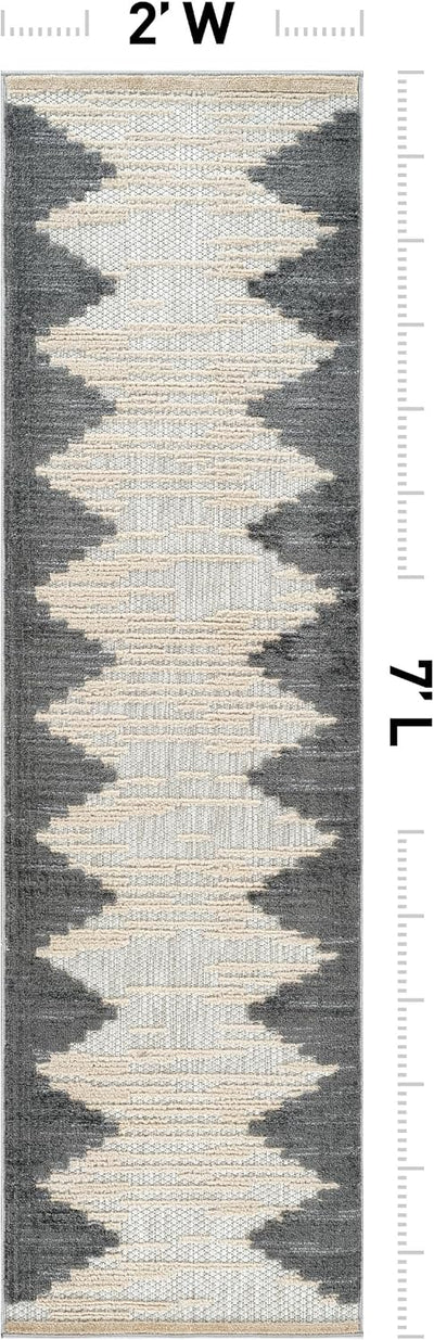 Alfombra pasillo texturizada geométrica gris 2x7ft