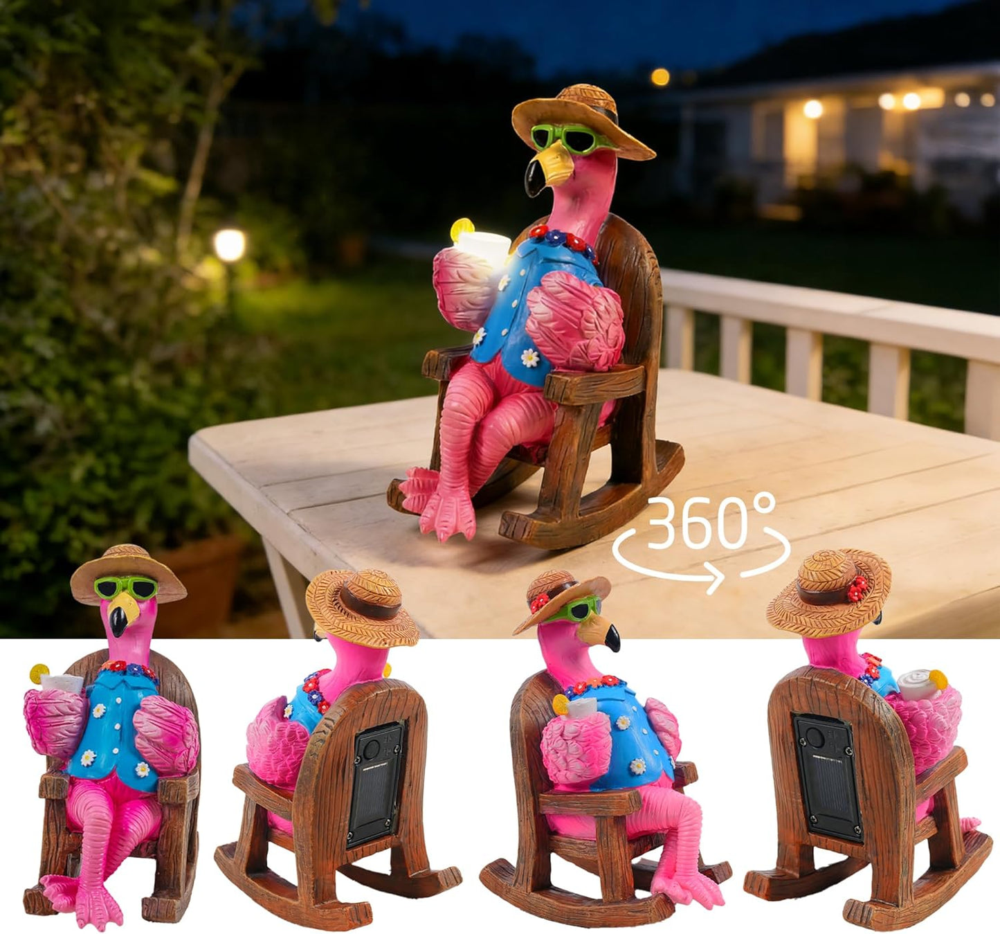 Figuras solares de flamenco resina iluminada para jardín