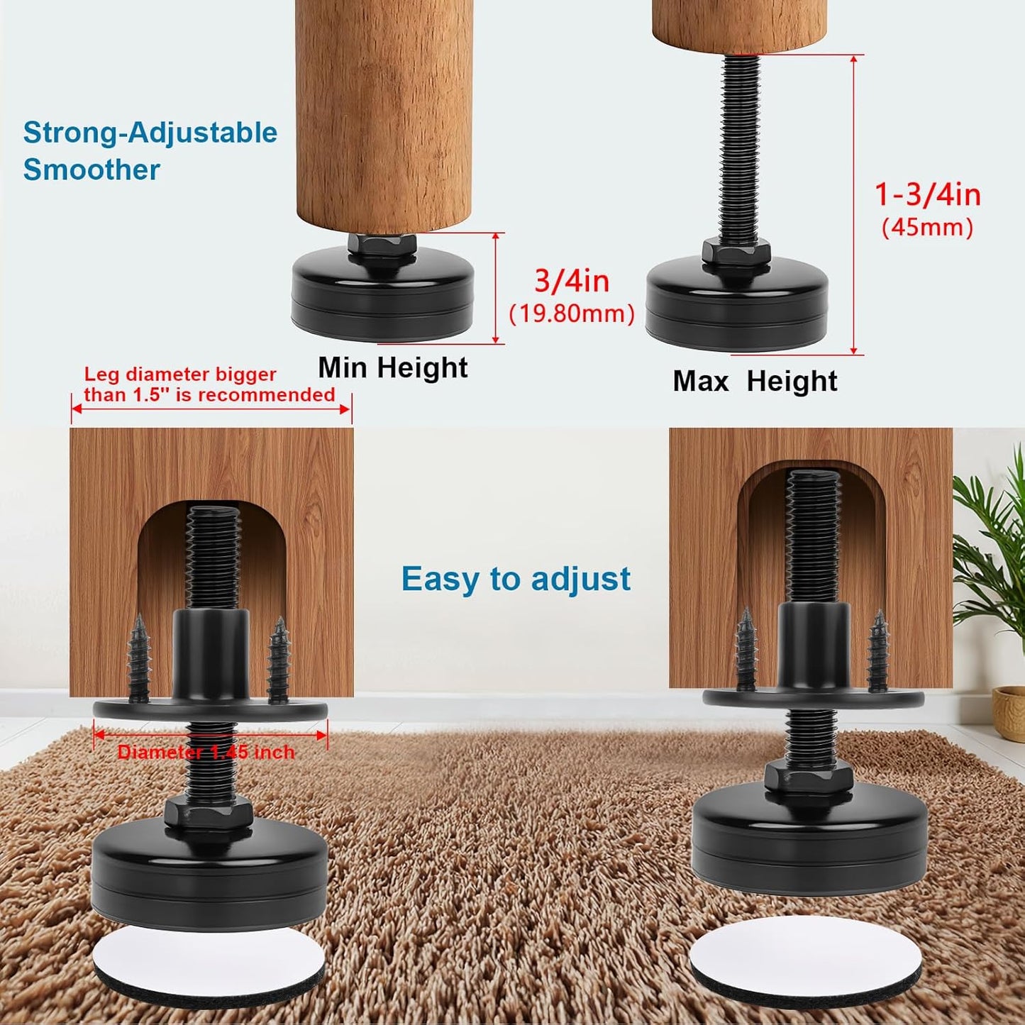 Niveladores M8 con kit tuercas T para mesa y escritorio
