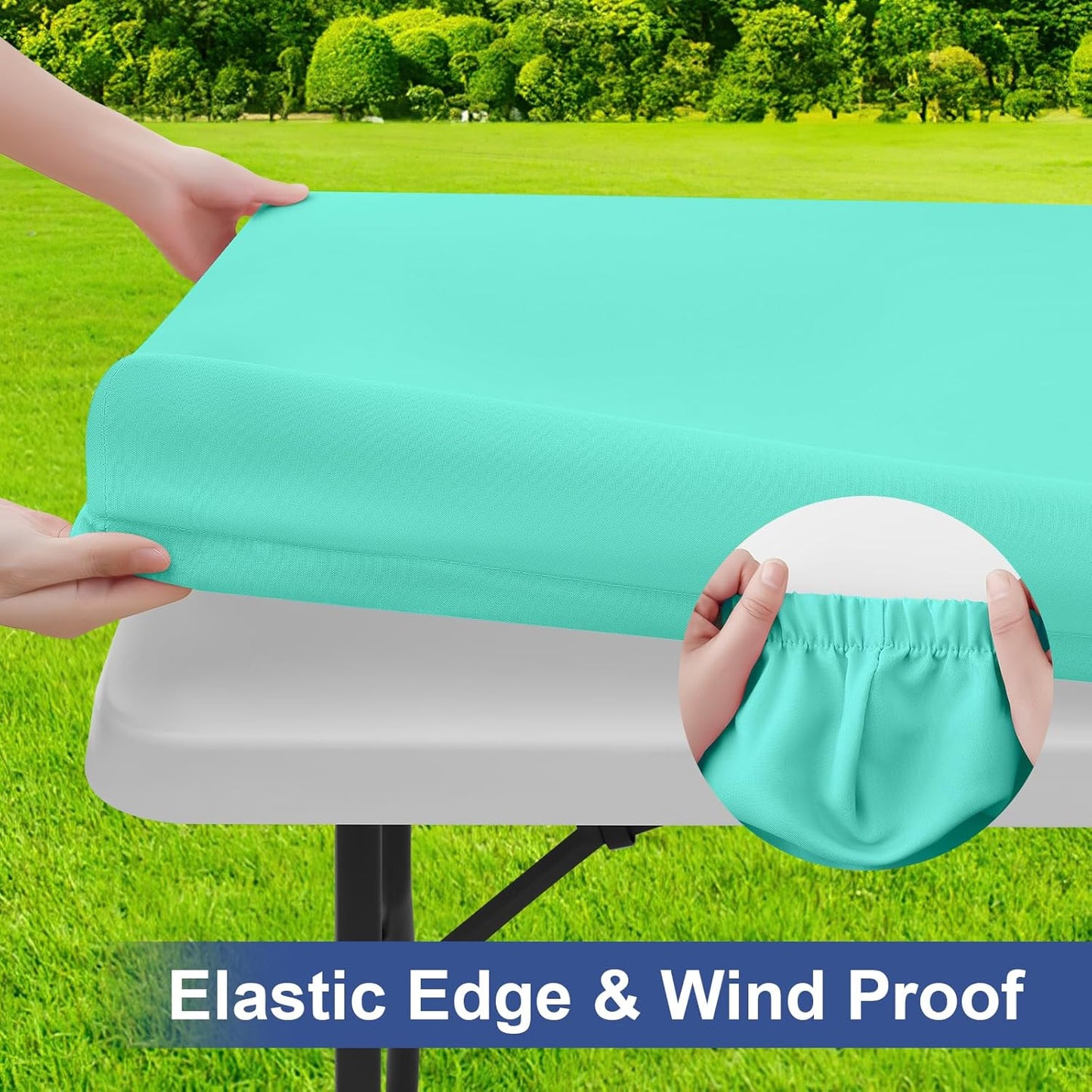 Mantel rectangular ajustable de poliéster impermeable para mesas plegables de 4 pies