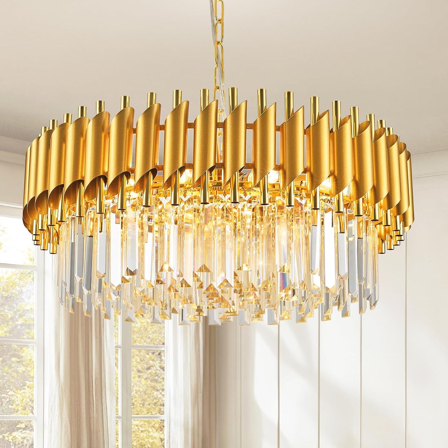 Candelabro redondo cristal dorado 24pulg 5 niveles K9