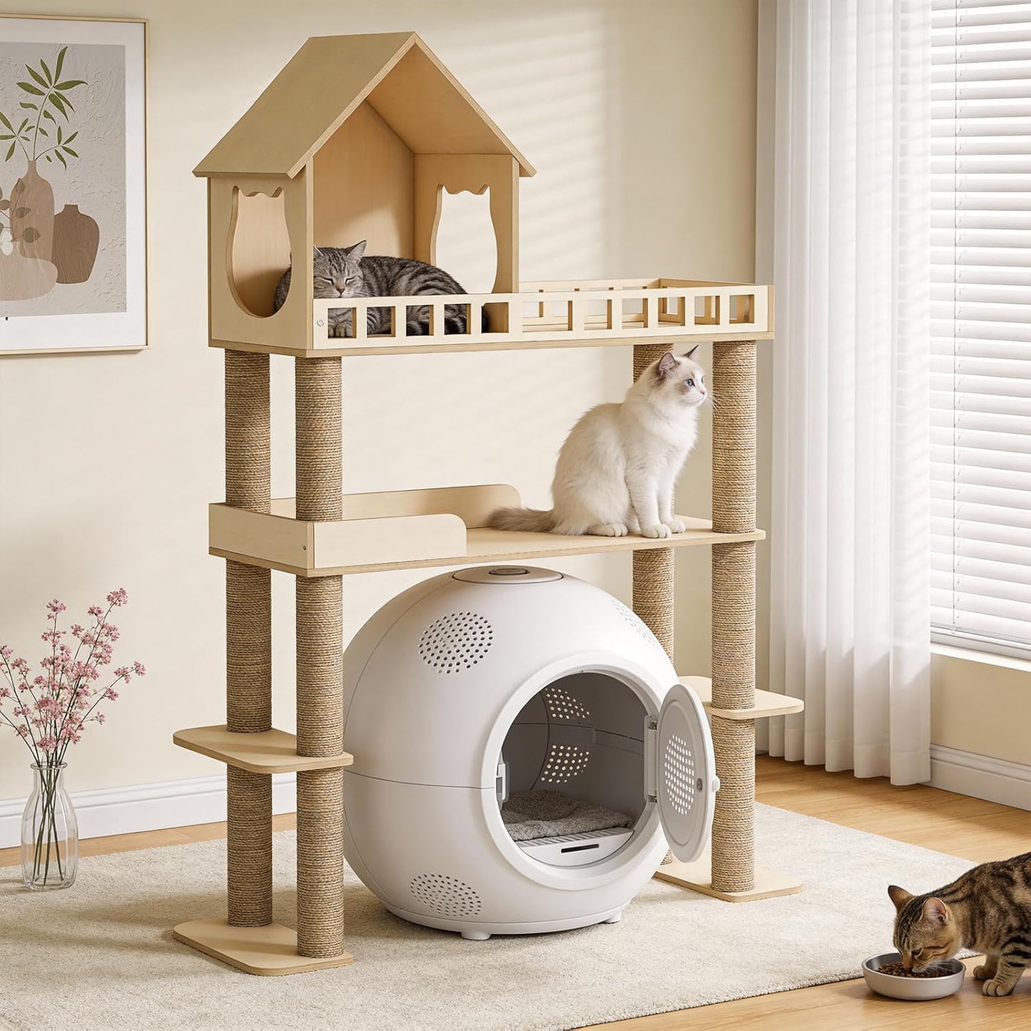 Árbol madera gatos 60.2pulg caja arena torre moderna