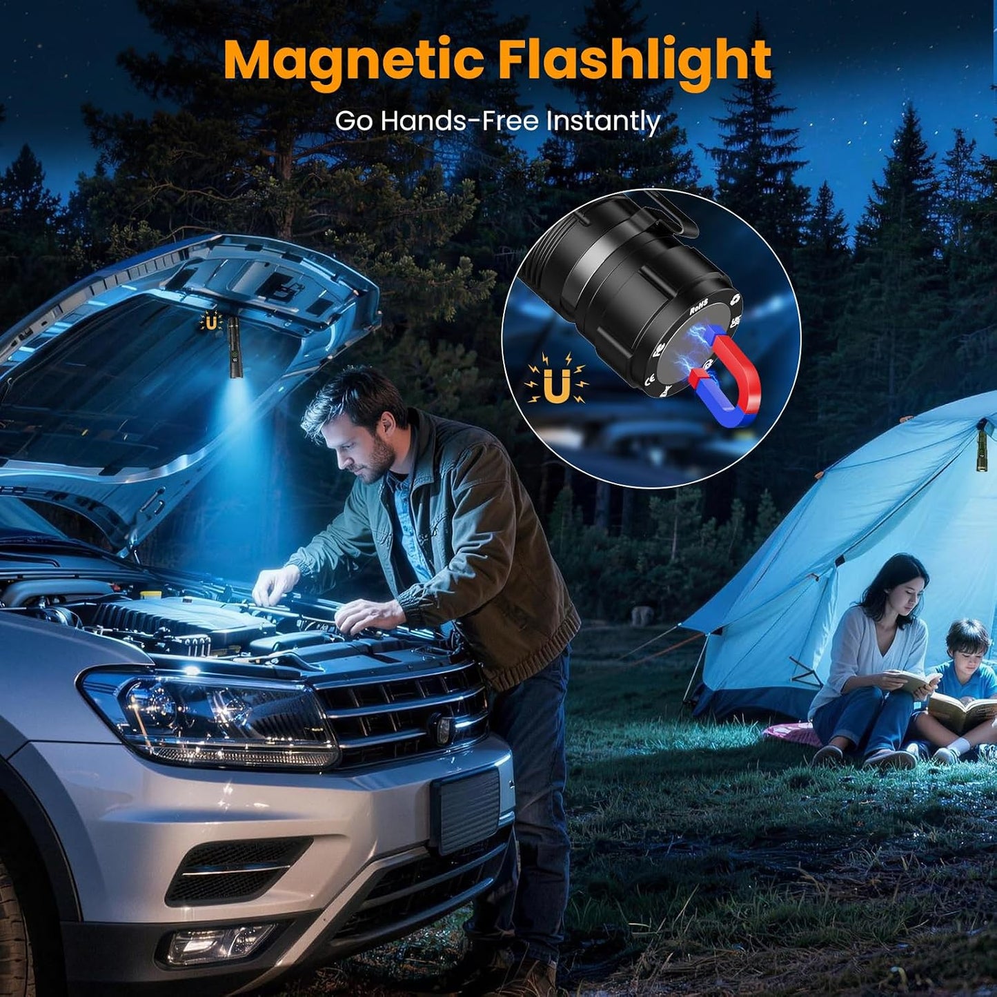 Linterna recargable potente 6 modos magnética con pantalla LCD