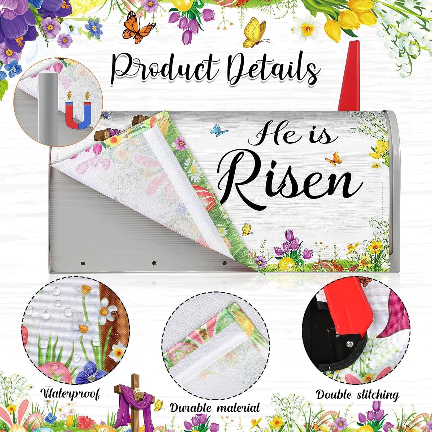 Funda magnética buzón Pascua 20x18pulg texto He is Risen