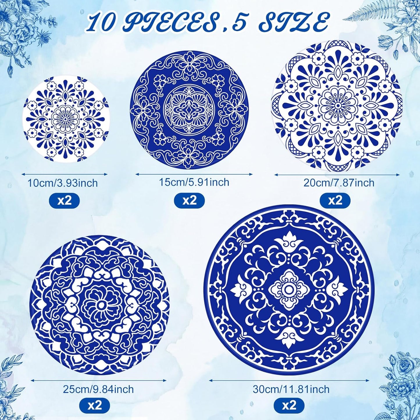 Fundas florales azul y blanco para tazones tela elástica