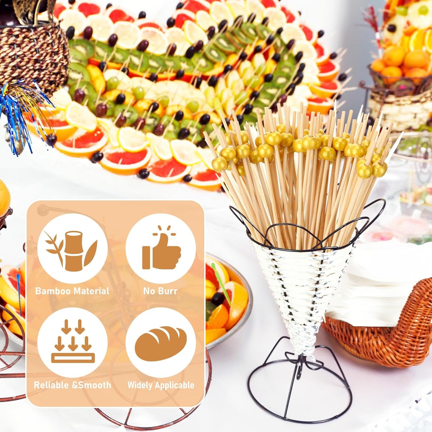 100 Pzas Palillos Bambú 6pulg para Cóctel Aperitivos