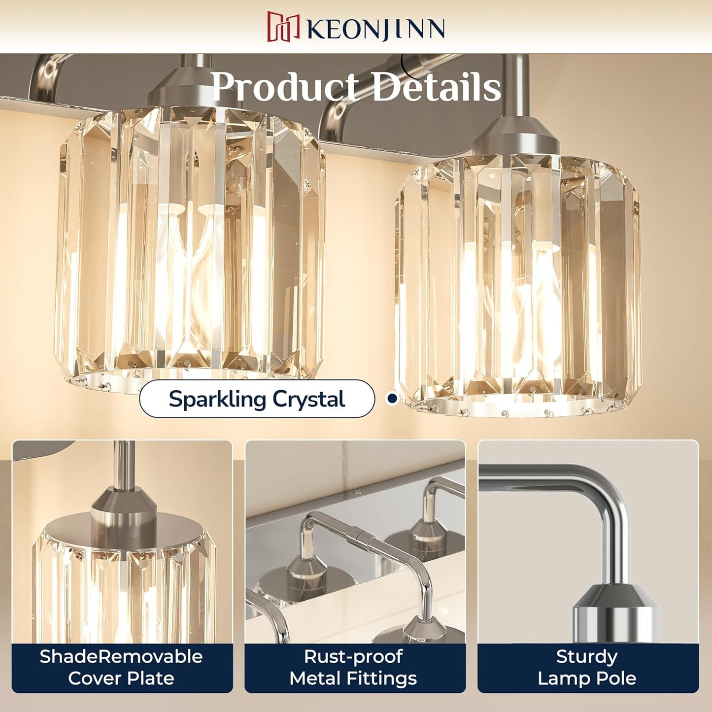 Lámpara baño cromada 3 luces cristal sobre espejo E26