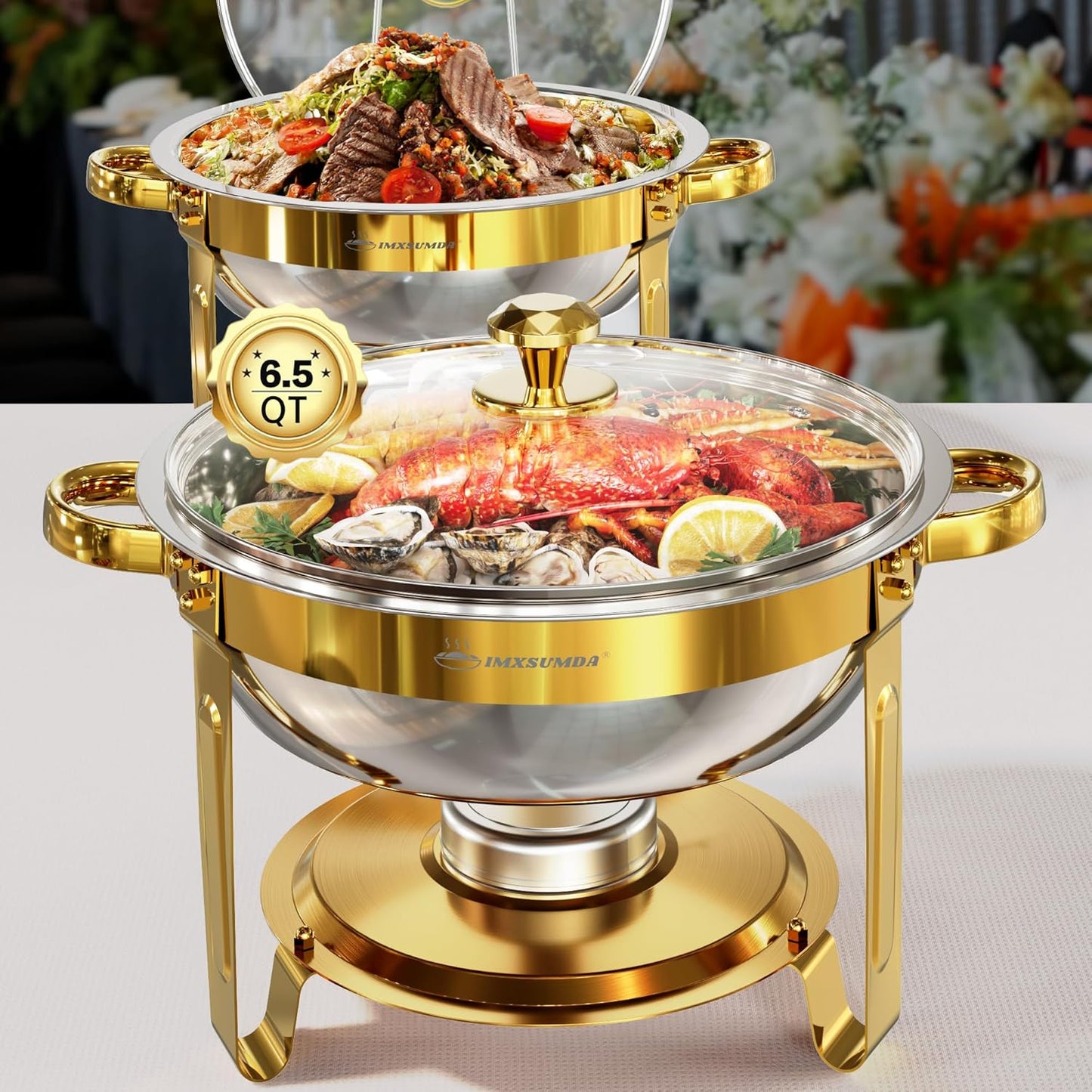 Set 2 Platos Bufé 6.5qt Vidrio Acero Inox