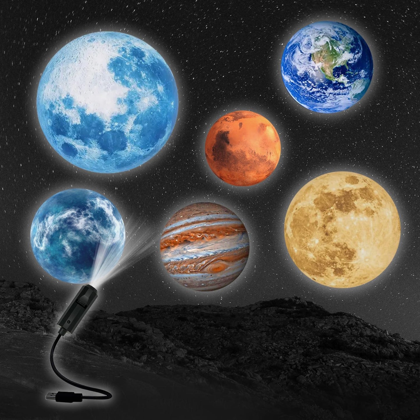 Proyector Luces Planetas Luna con Fondo Fotos Decoración Pared