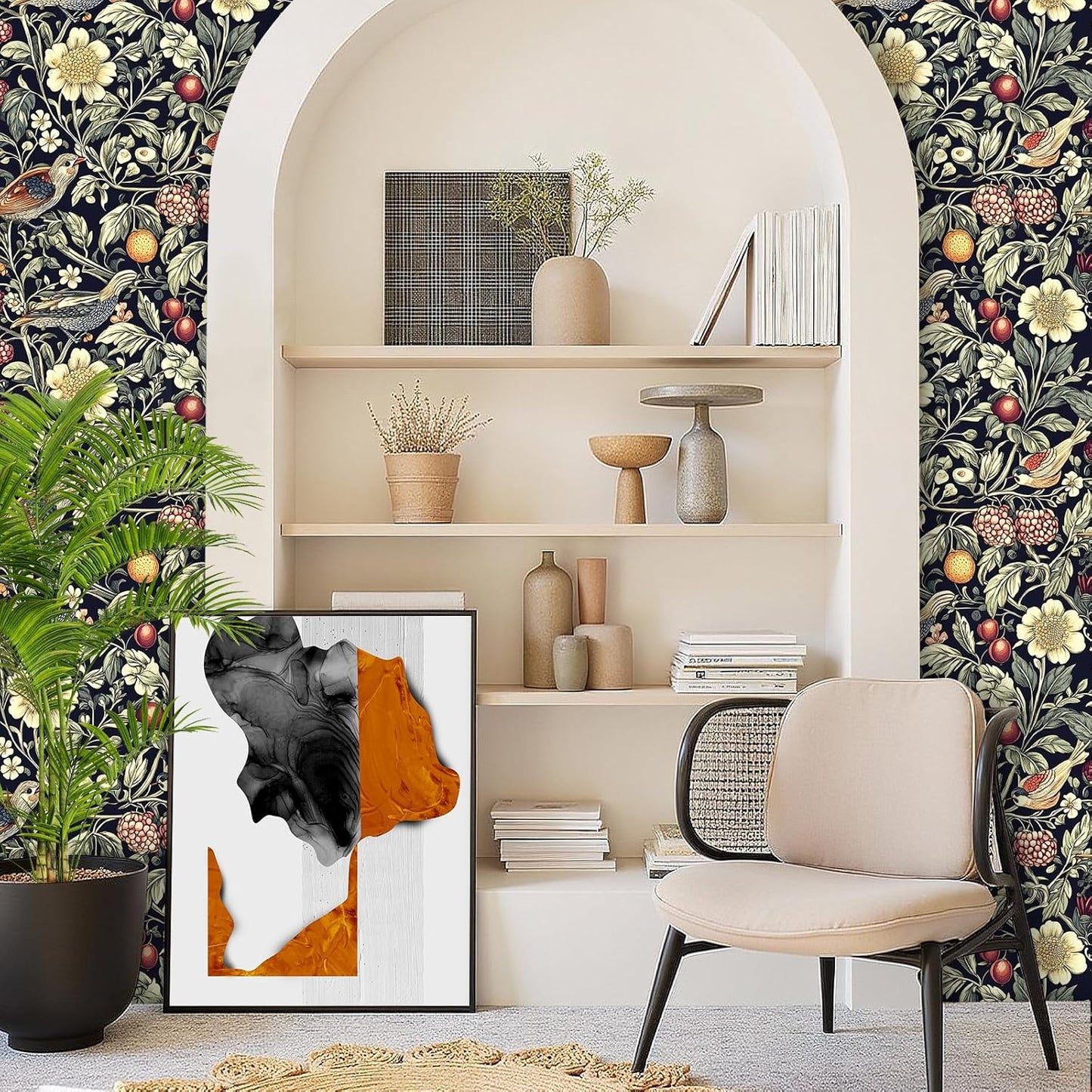 Papel tapiz floral oscuro autoadhesivo extraíble bohemio