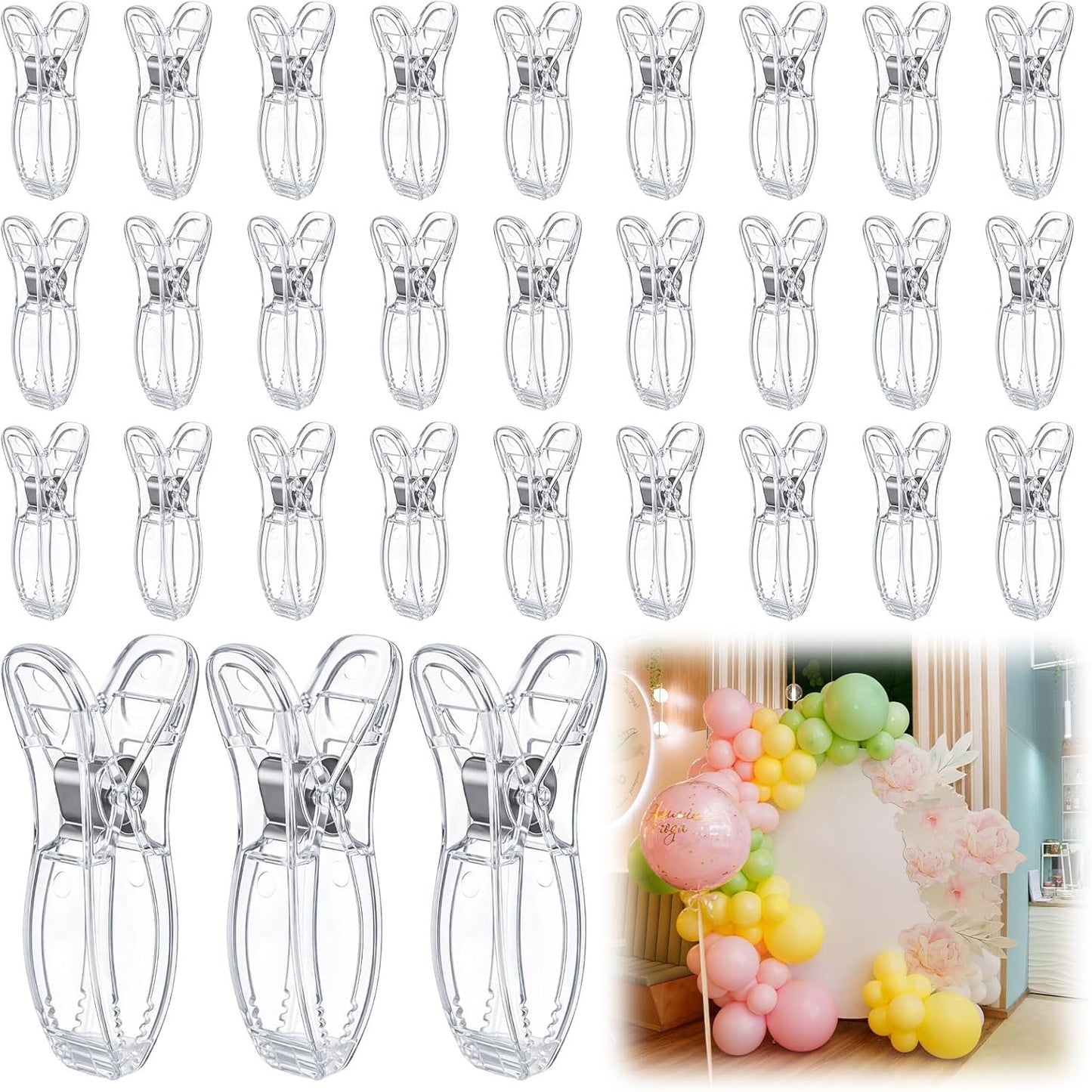 30 Clips Arco Globos Plástico Transparente 2pulg Decoración
