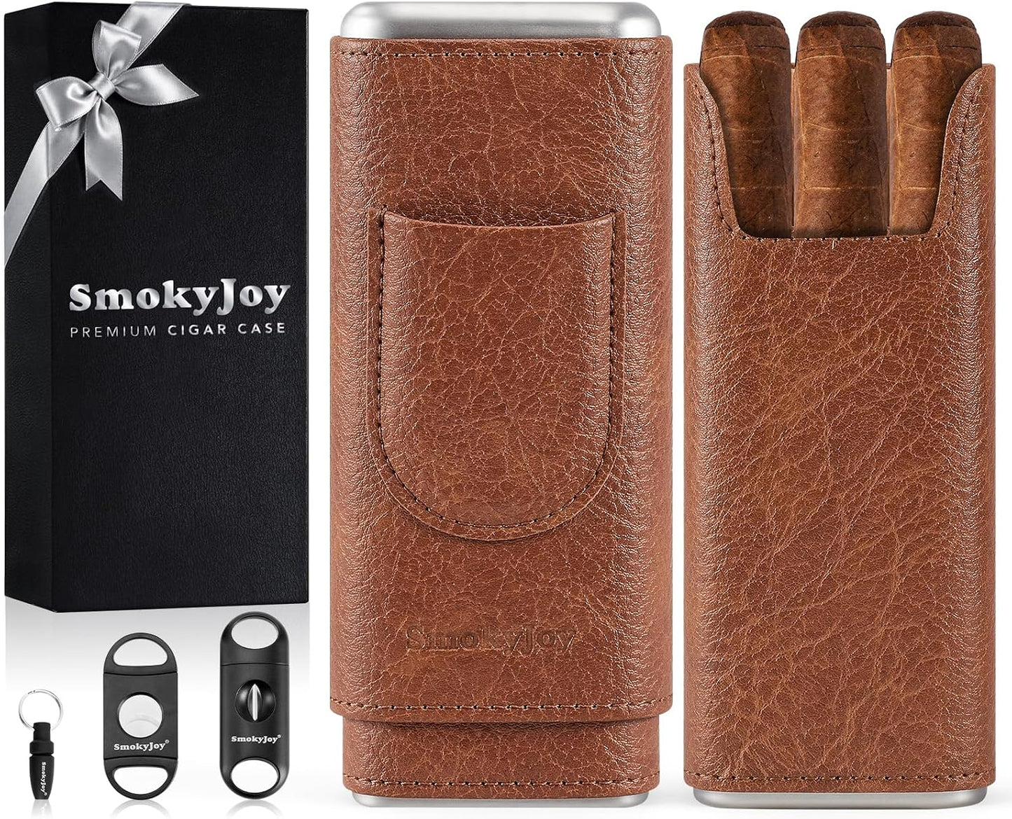 Estuche cuero humidor viaje forro cedro corte V herramientas