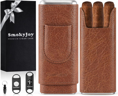 Estuche cuero humidor viaje forro cedro corte V herramientas