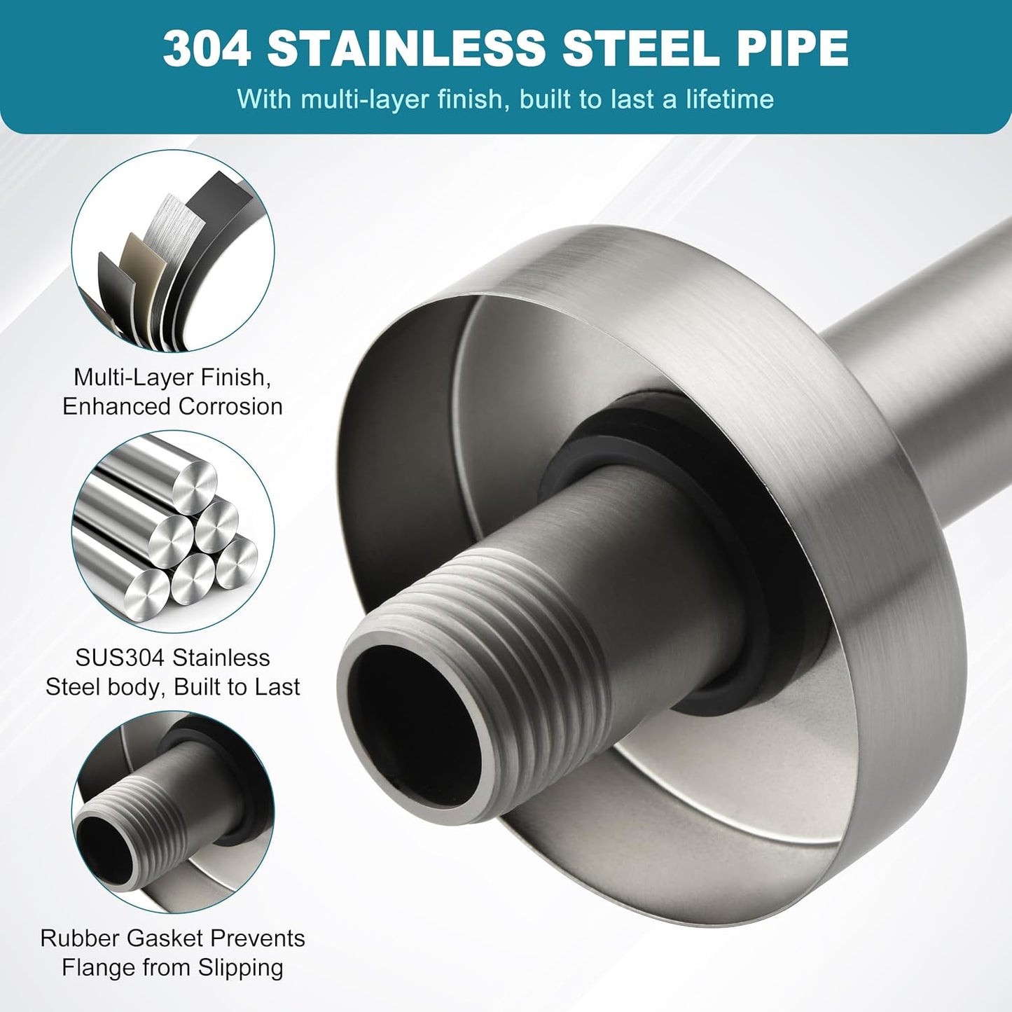 Brazo ducha recto 9pulg acero inox resistente