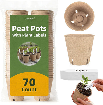 70 Macetas Turba Biodegradable 3.15pulg con Etiquetas Drenaje