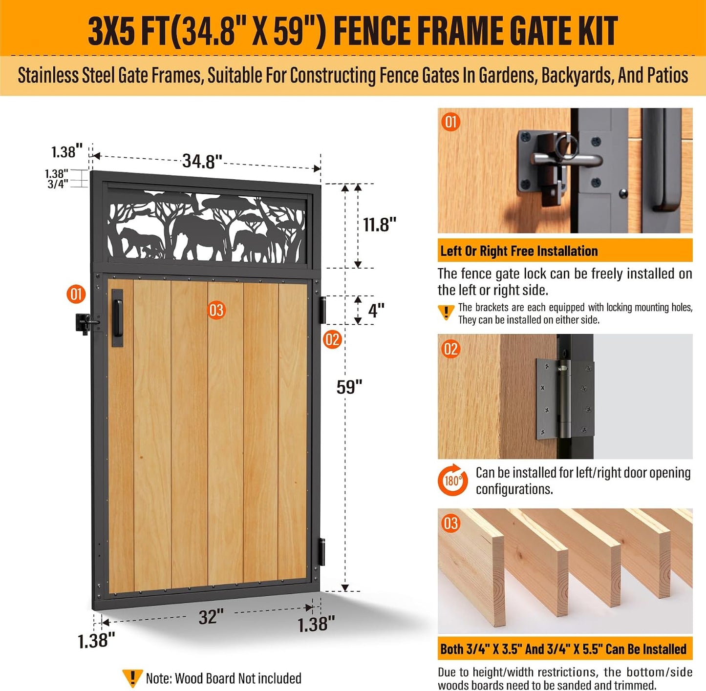 Kit puerta valla madera 3x5pies 201 acero inox