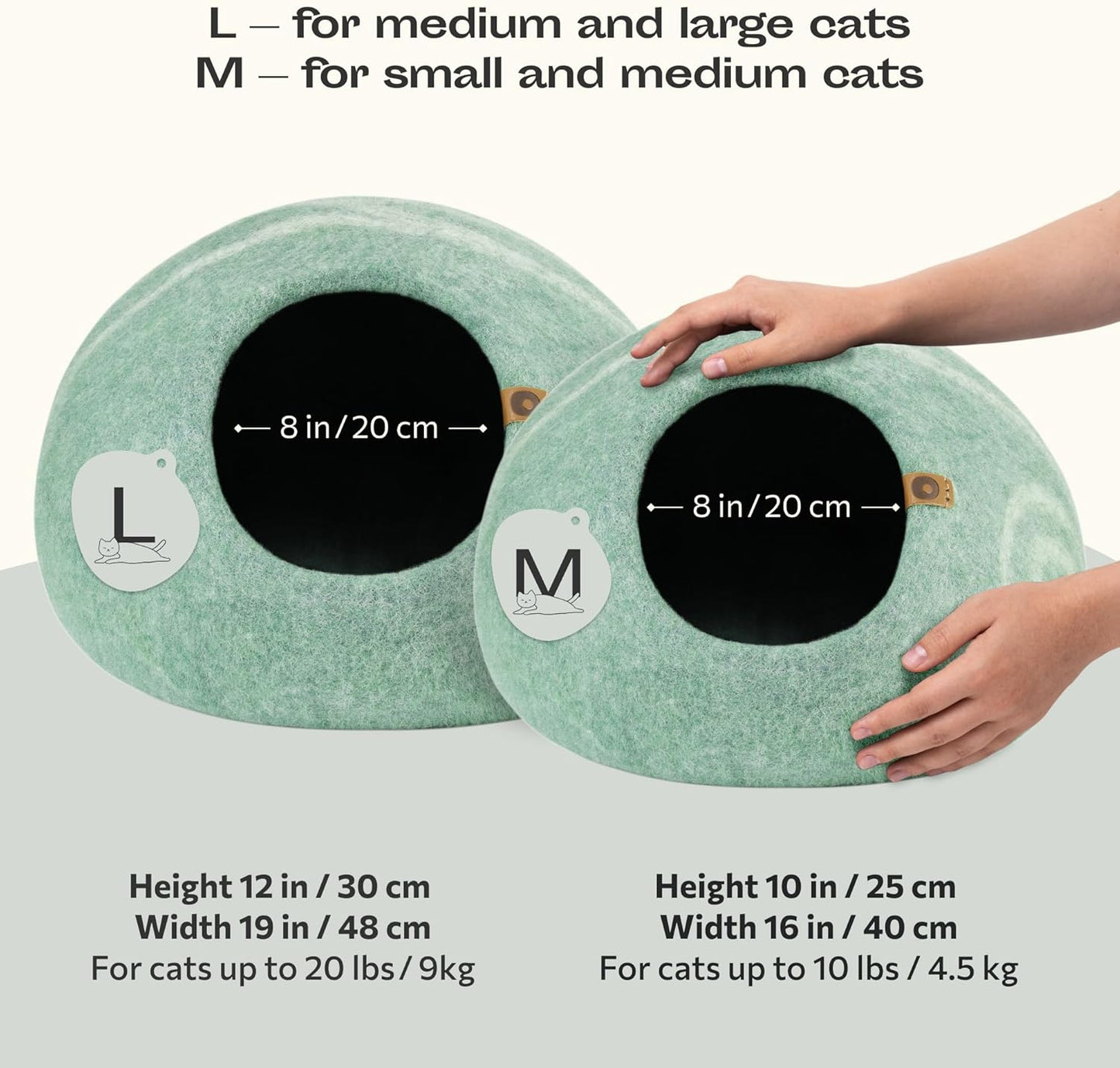 Cama fieltro gatos interior lana merino hecha a mano pistacho