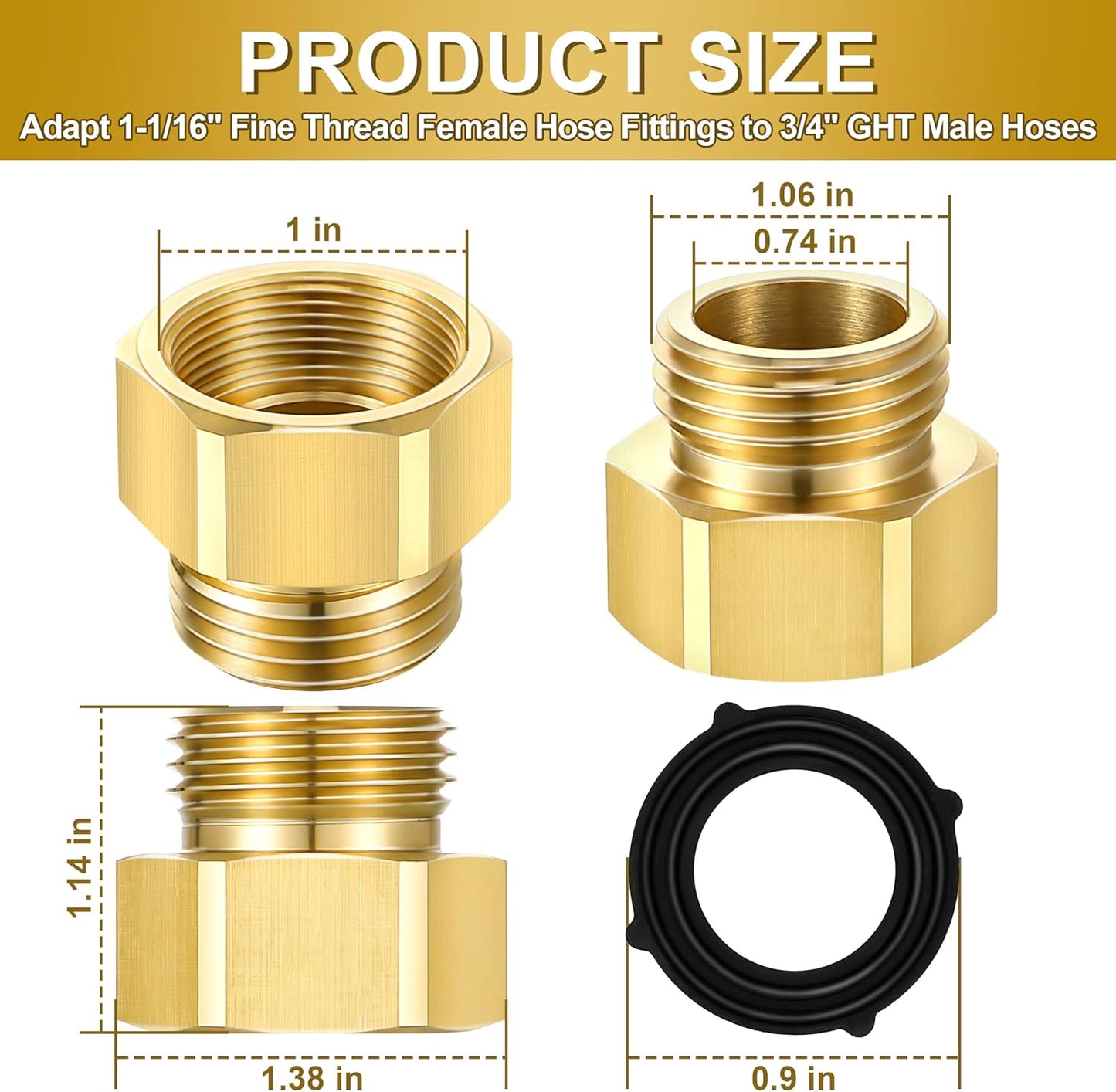Adaptador latón manguera rosca fina 1-1/16