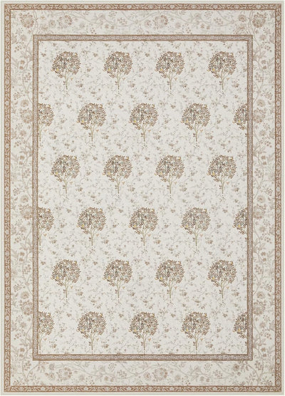 Alfombra bohemia floral rosa para dormitorio niña antideslizante