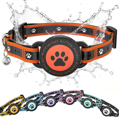 Collar gato reflectante con AirTag ajustable naranja