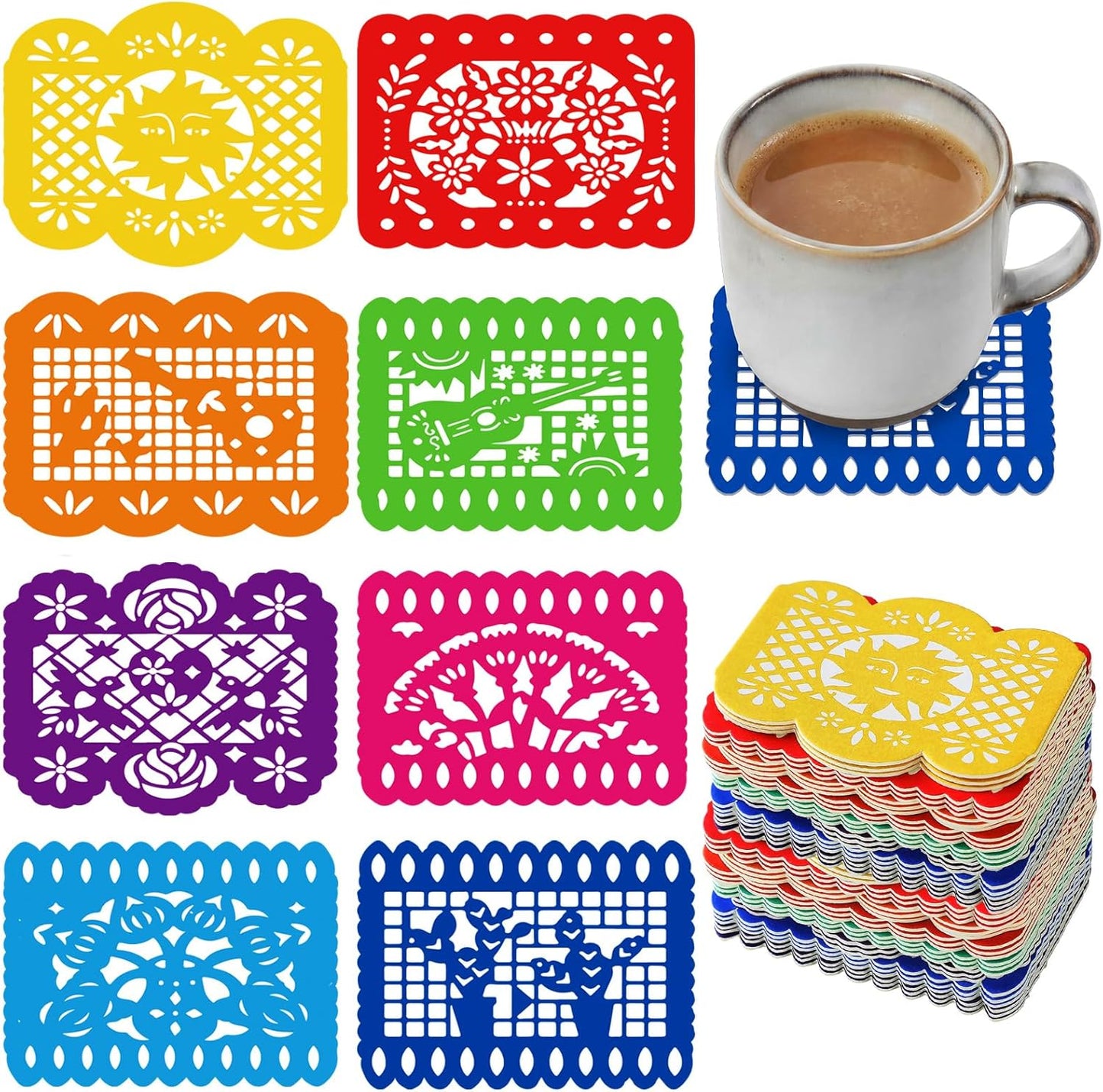 Posavasos de fiesta mexicanos con patrón tradicional para mesa