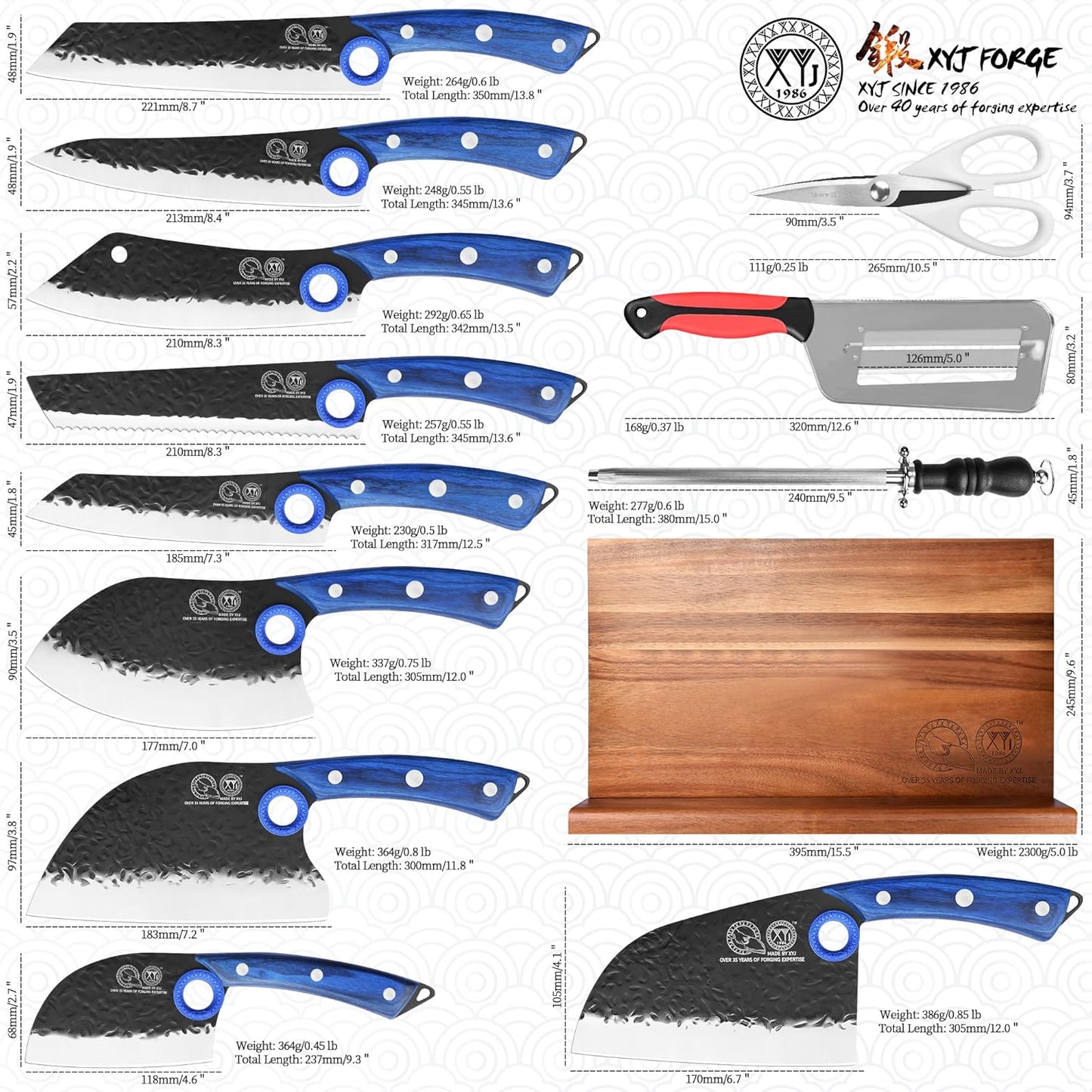 Set 9 Cuchillos Cocina Bloque Magnético Acero Afilable