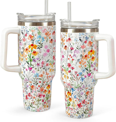 Vaso de flores AnyDesign con tapa, popote inoxidable 40 oz, para hogar y oficina