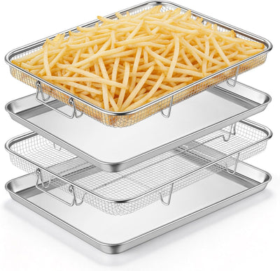 Set 2 Cestas Freidora Aire 16x12pulg Acero Inox Bandeja Verduras