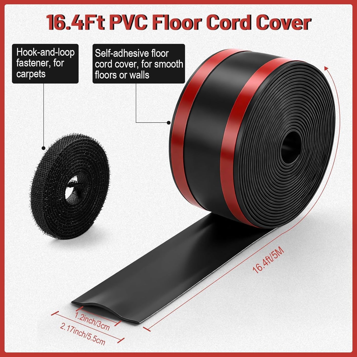 Cubierta cable suelo 16.4pies PVC protege cables autoadhesiva