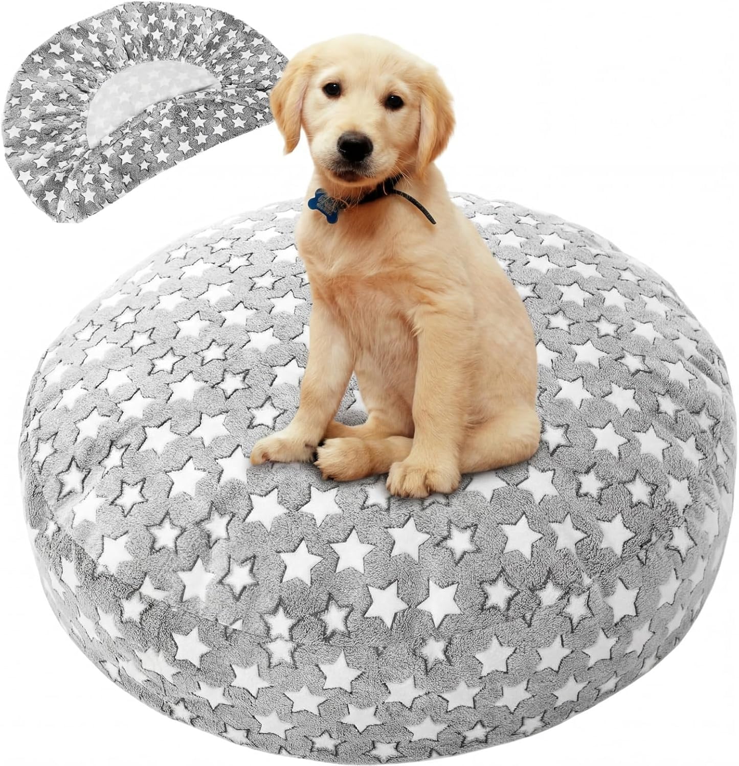 Funda cama perro mediana impermeable color gris estrellas