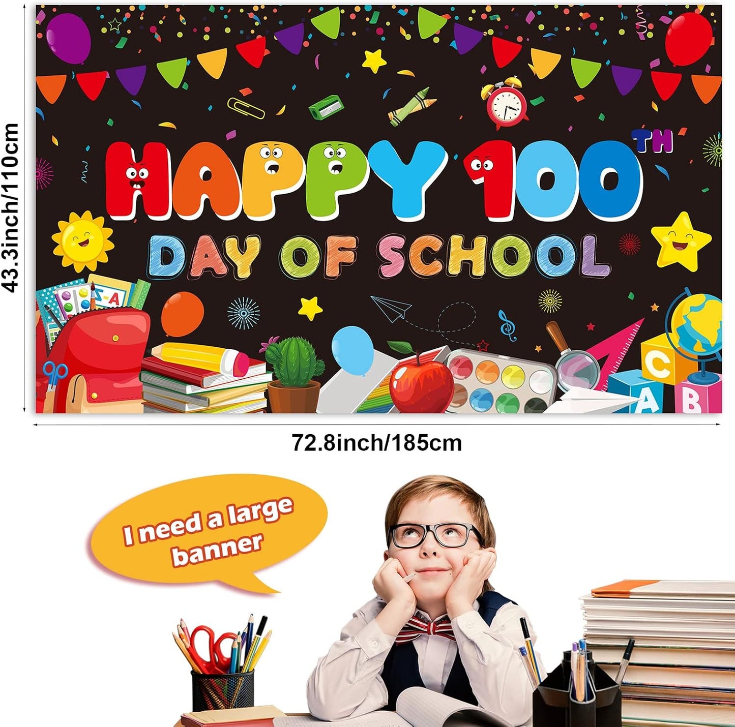 Pancarta 100 días de escuela 43x73pulg color negro