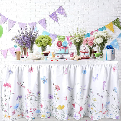 Falda de mesa floral 6 pies mantel de mariposa con volantes para mesas redondas y rectangulares