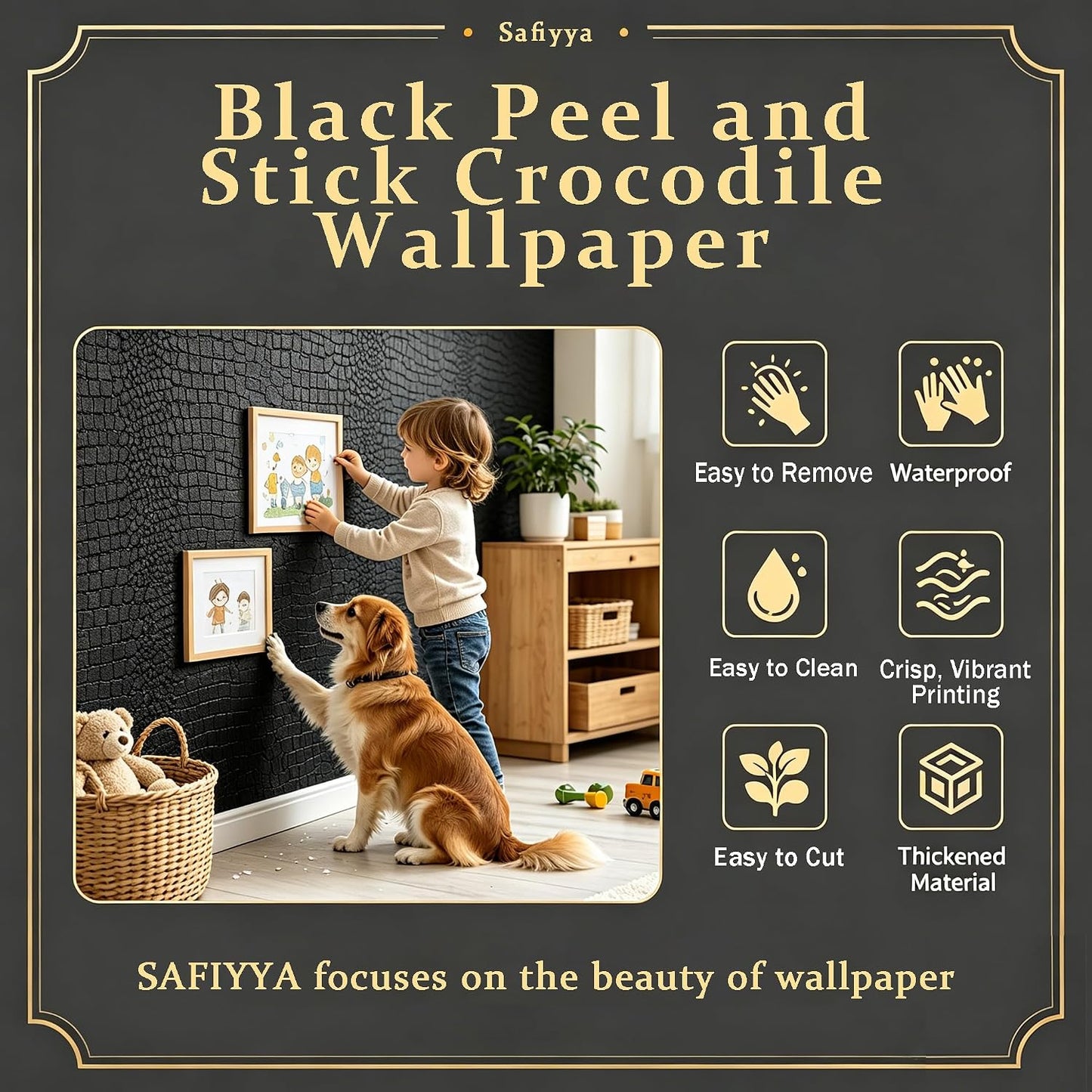 Papel tapiz negro texturizado 15.75x197pulg despegable